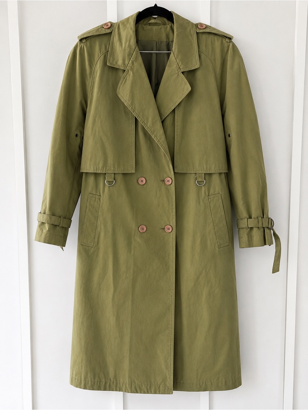 Vintage Collection Élégante Olive Green Double Breasted Trench Coat size M